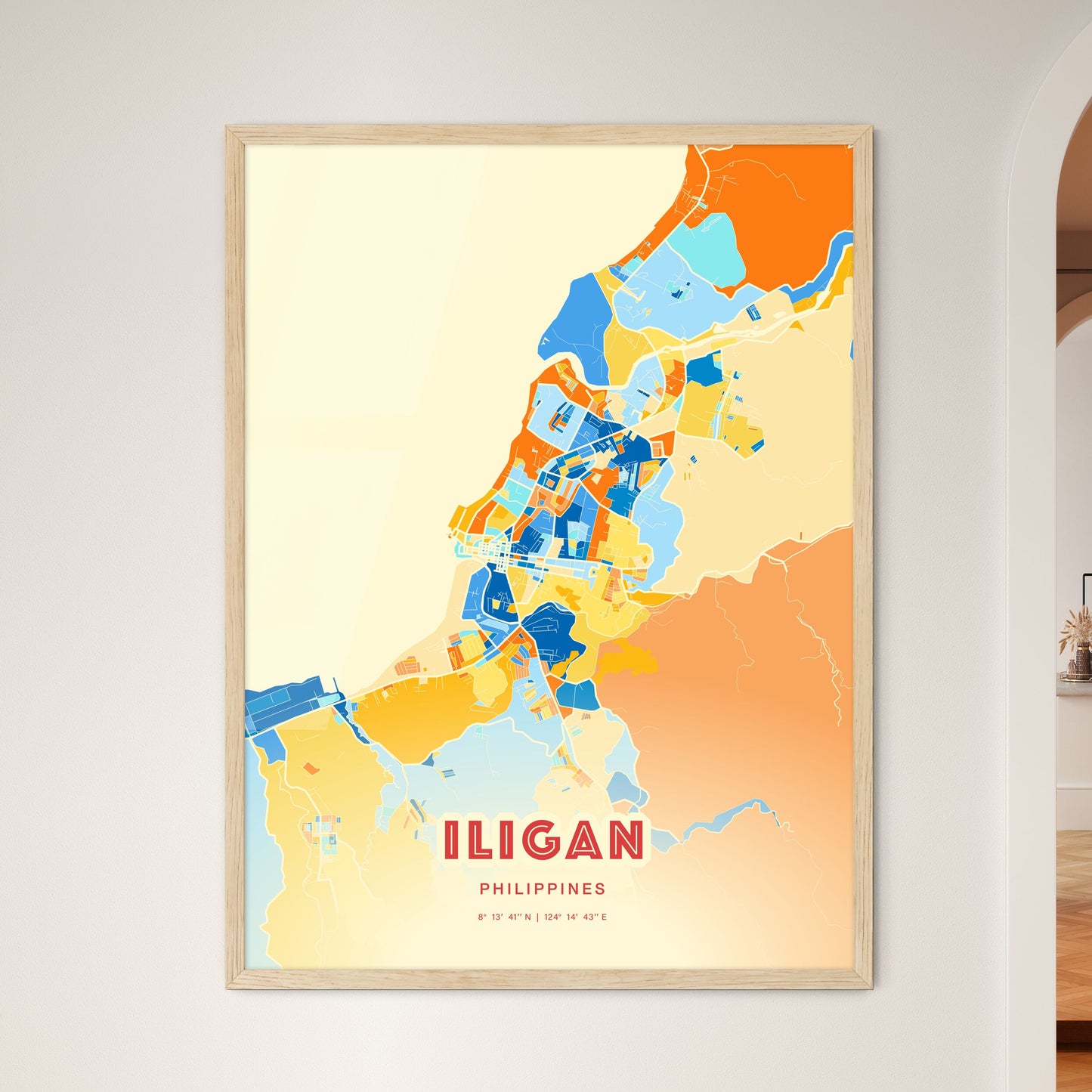 Colorful ILIGAN PHILIPPINES Fine Art Map Blue Orange