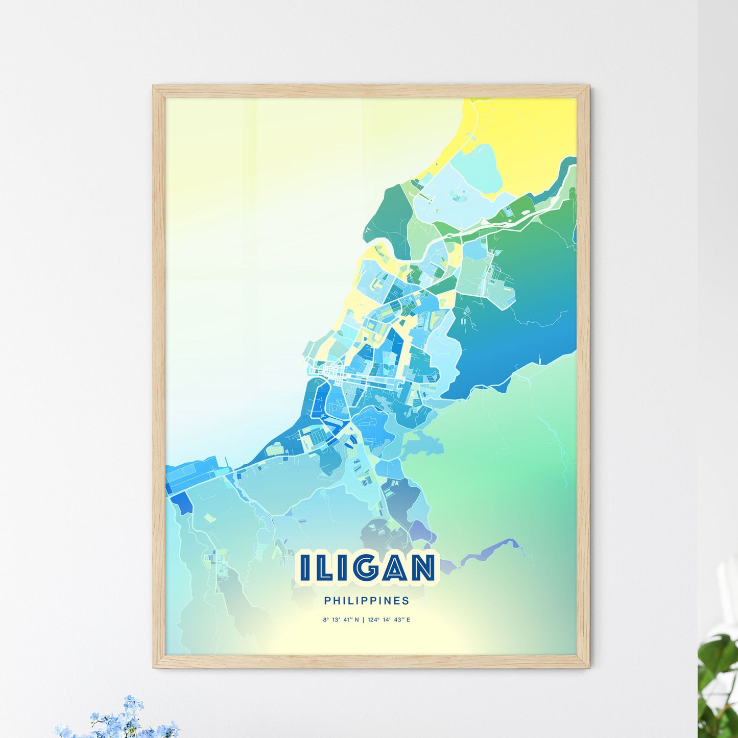 Colorful ILIGAN PHILIPPINES Fine Art Map Cool Blue