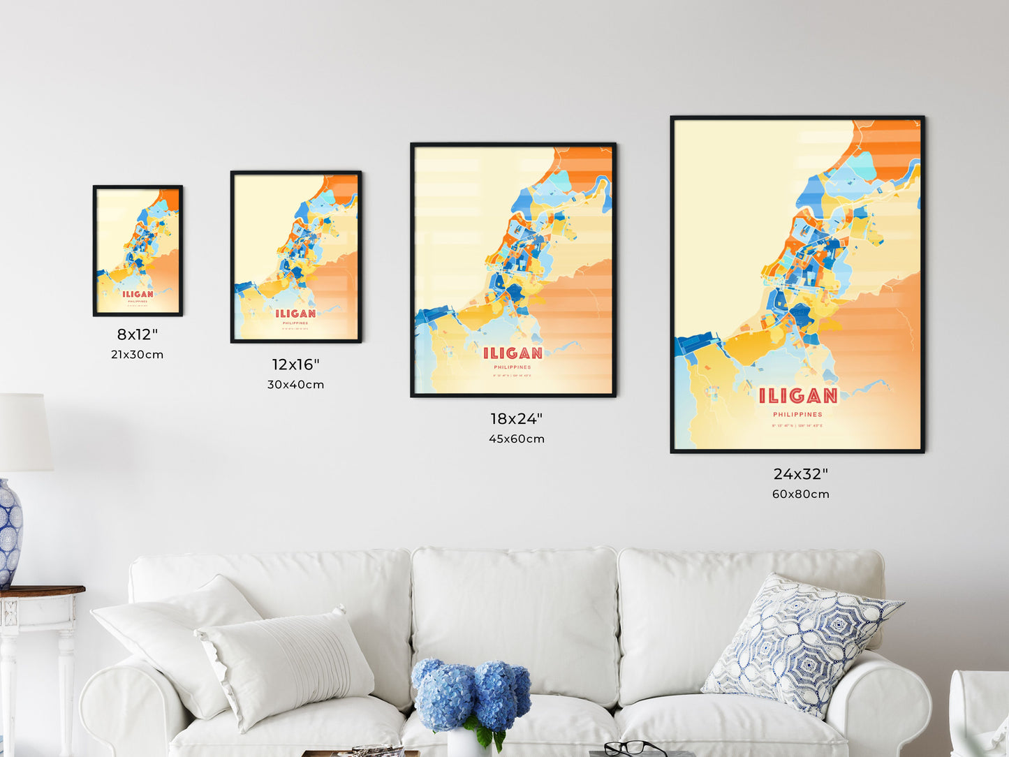 Colorful ILIGAN PHILIPPINES Fine Art Map Blue Orange