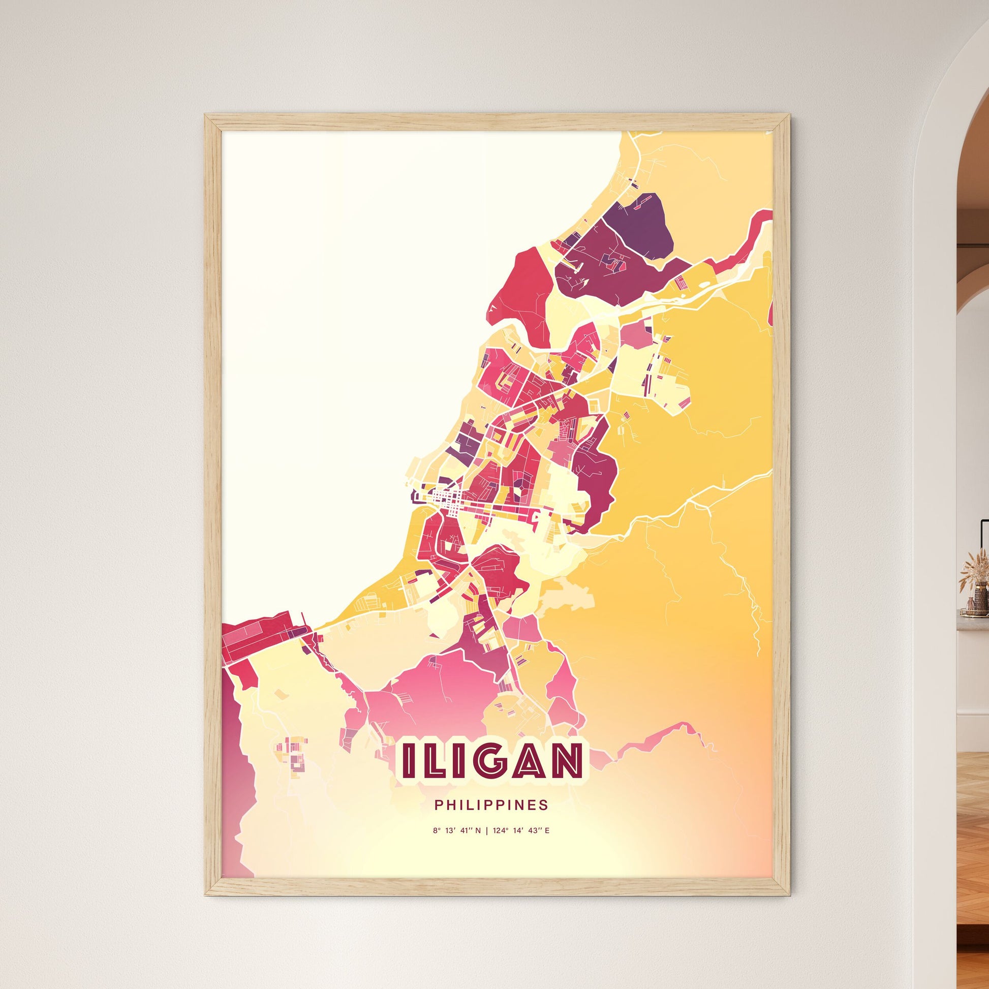 Colorful ILIGAN PHILIPPINES Fine Art Map Hot Red