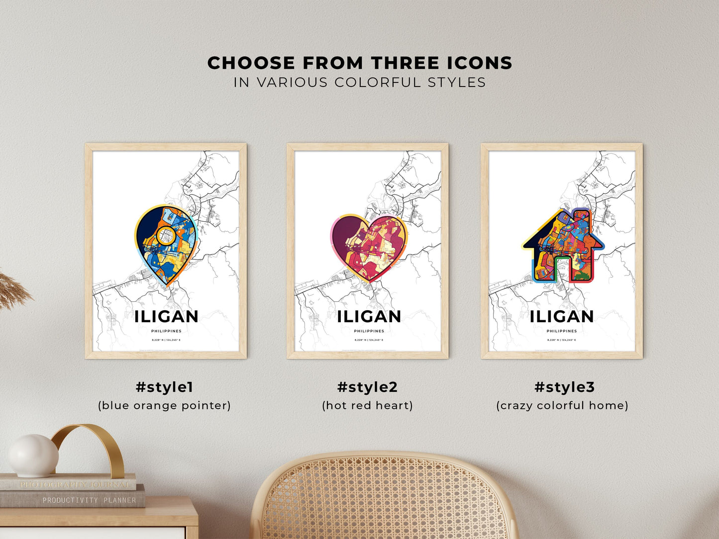 ILIGAN PHILIPPINES minimal art map with a colorful icon. Where it all began, Couple map gift.