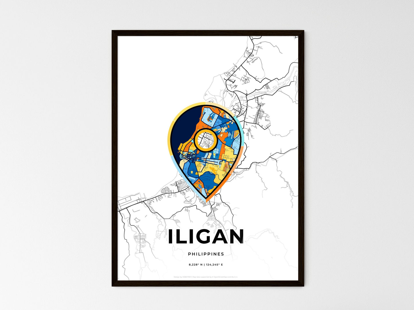 ILIGAN PHILIPPINES minimal art map with a colorful icon. Where it all began, Couple map gift. Style 1