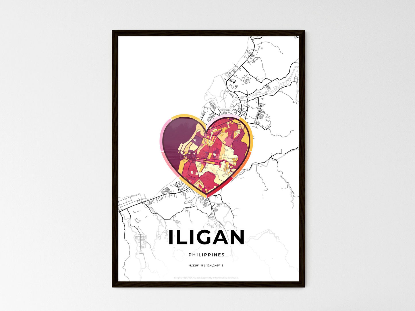 ILIGAN PHILIPPINES minimal art map with a colorful icon. Where it all began, Couple map gift. Style 2