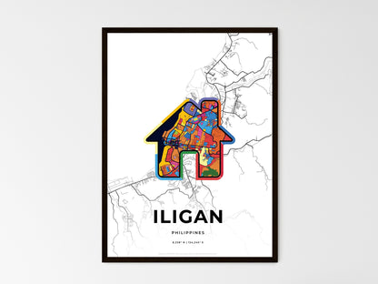 ILIGAN PHILIPPINES minimal art map with a colorful icon. Where it all began, Couple map gift. Style 3