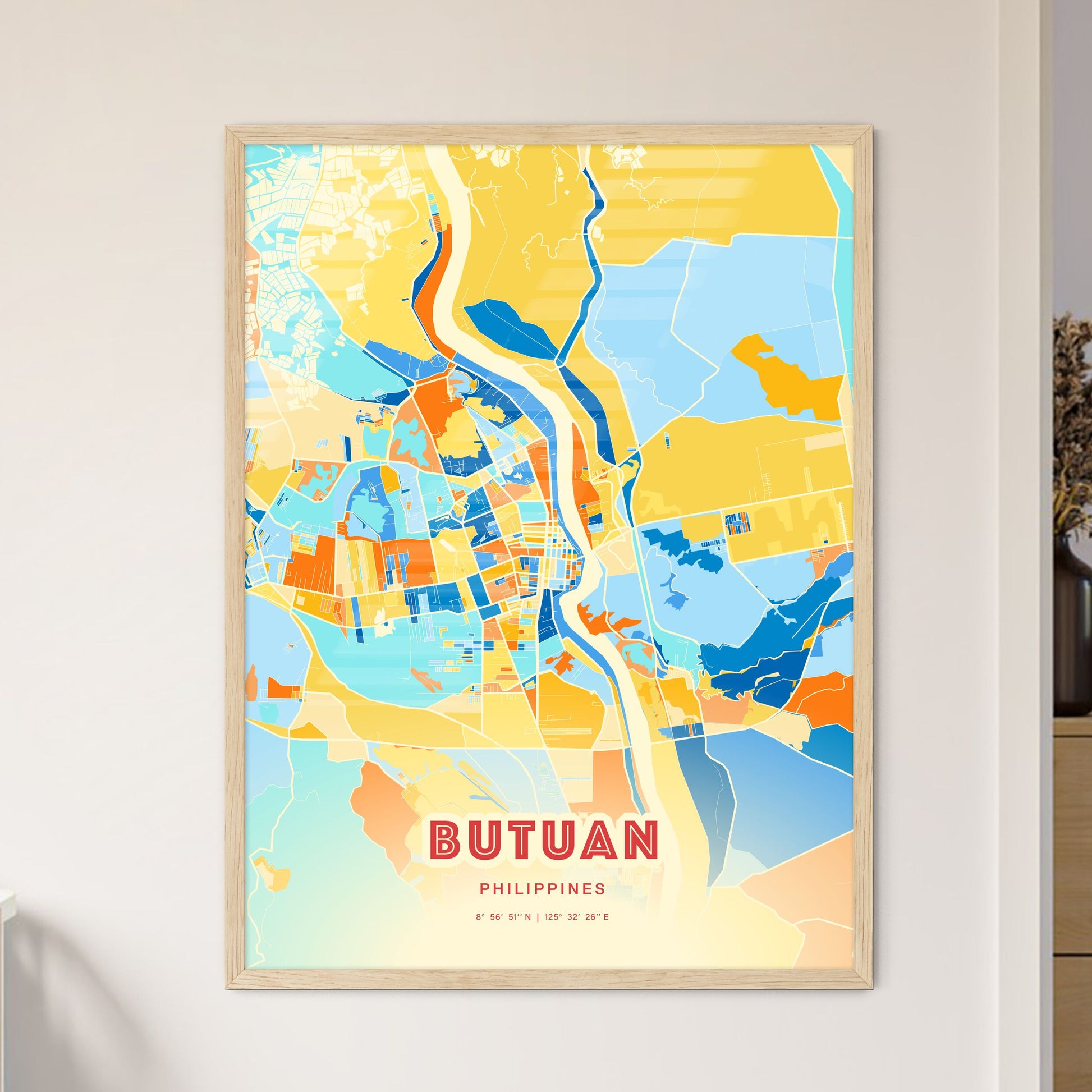 Colorful BUTUAN PHILIPPINES Fine Art Map Blue Orange