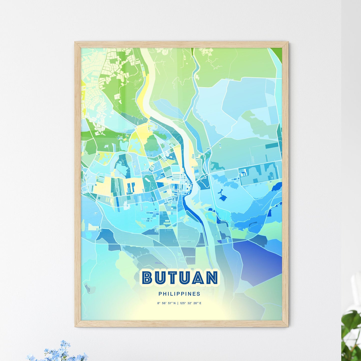 Colorful BUTUAN PHILIPPINES Fine Art Map Cool Blue