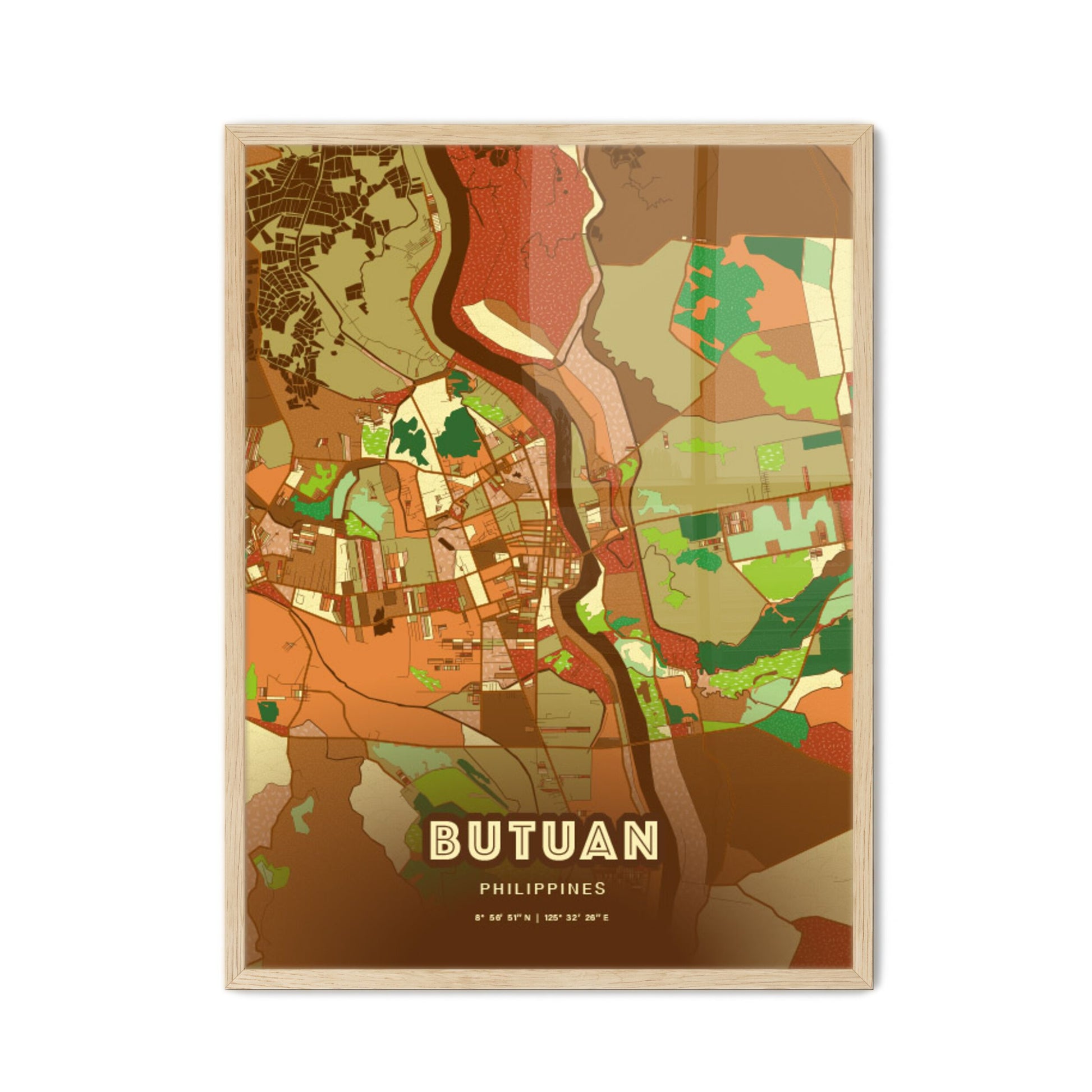 Colorful BUTUAN PHILIPPINES Fine Art Map Farmhouse