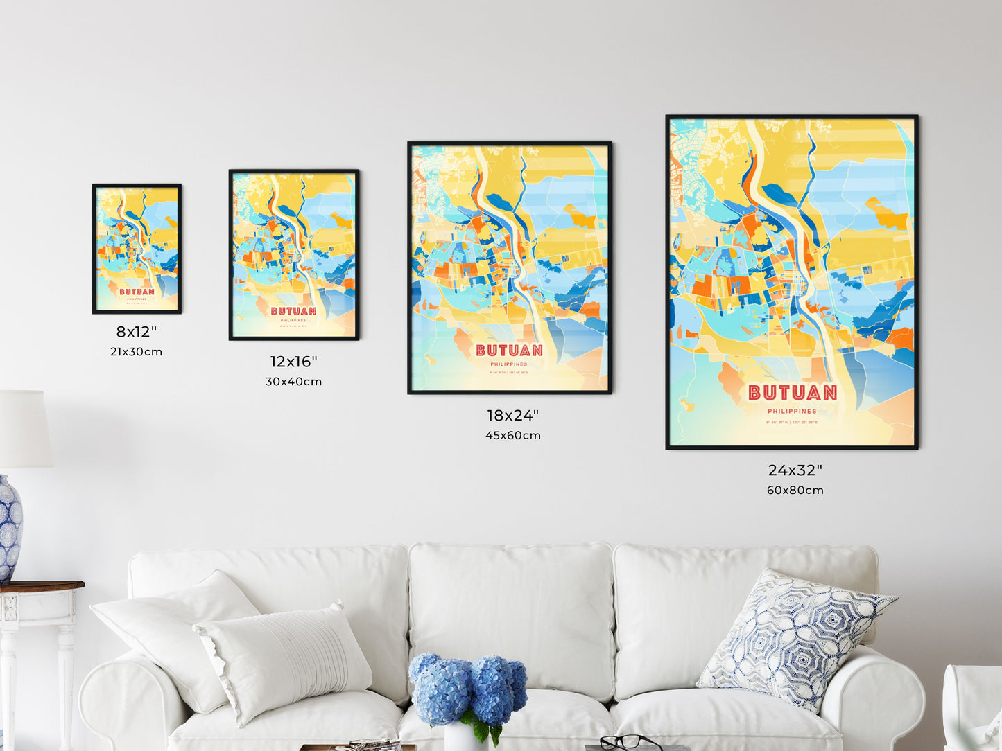 Colorful BUTUAN PHILIPPINES Fine Art Map Blue Orange