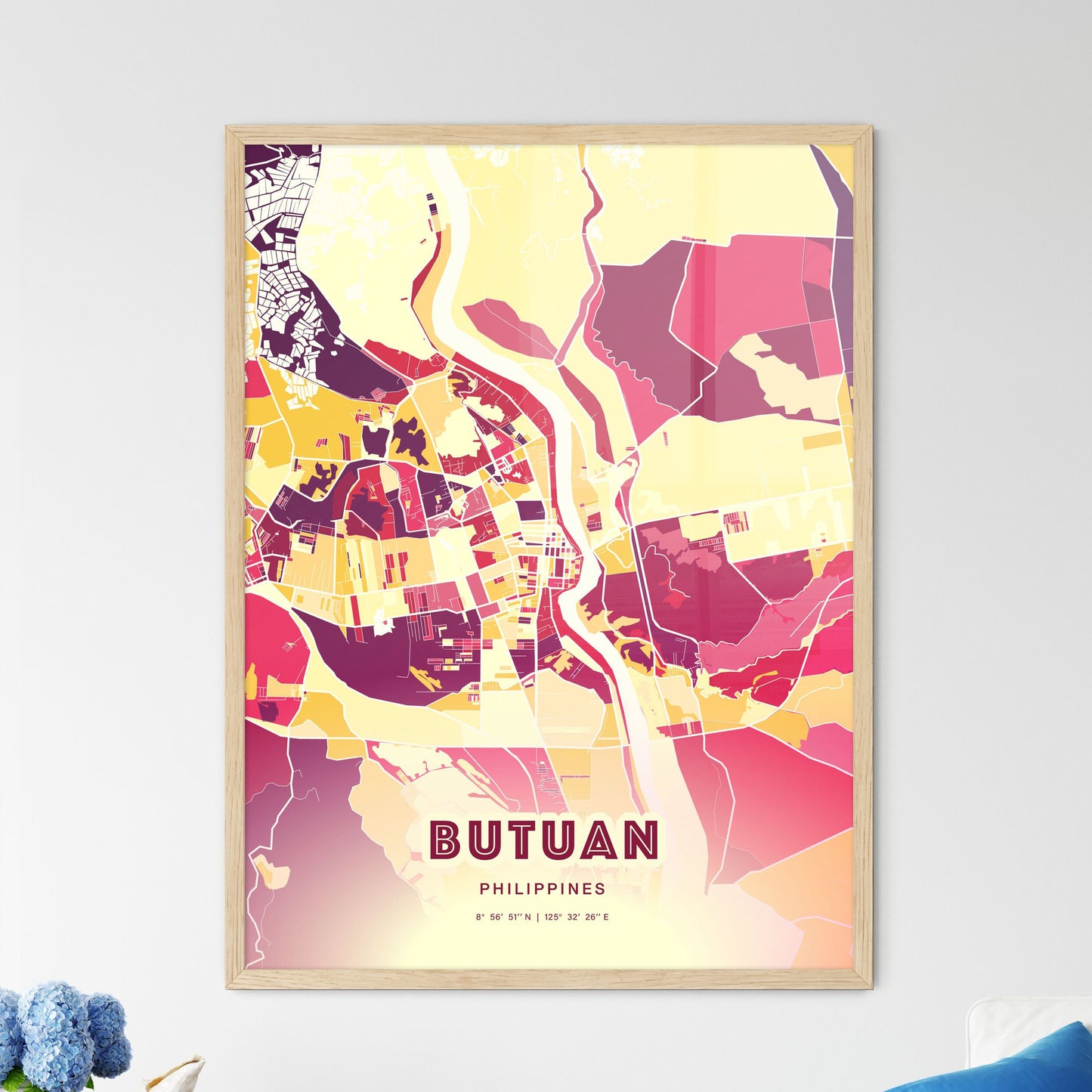 Colorful BUTUAN PHILIPPINES Fine Art Map Hot Red