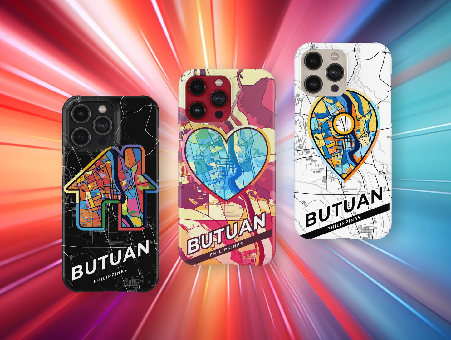 Butuan Philippines slim phone case with colorful icon. Birthday, wedding or housewarming gift. Couple match cases.