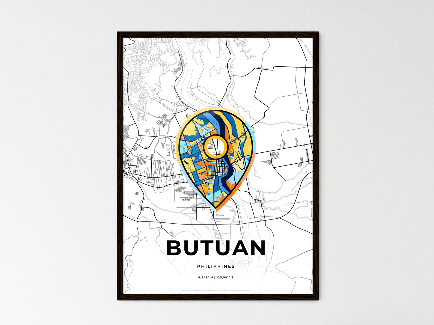 Butuan Philippines wedding art map with pointer icon