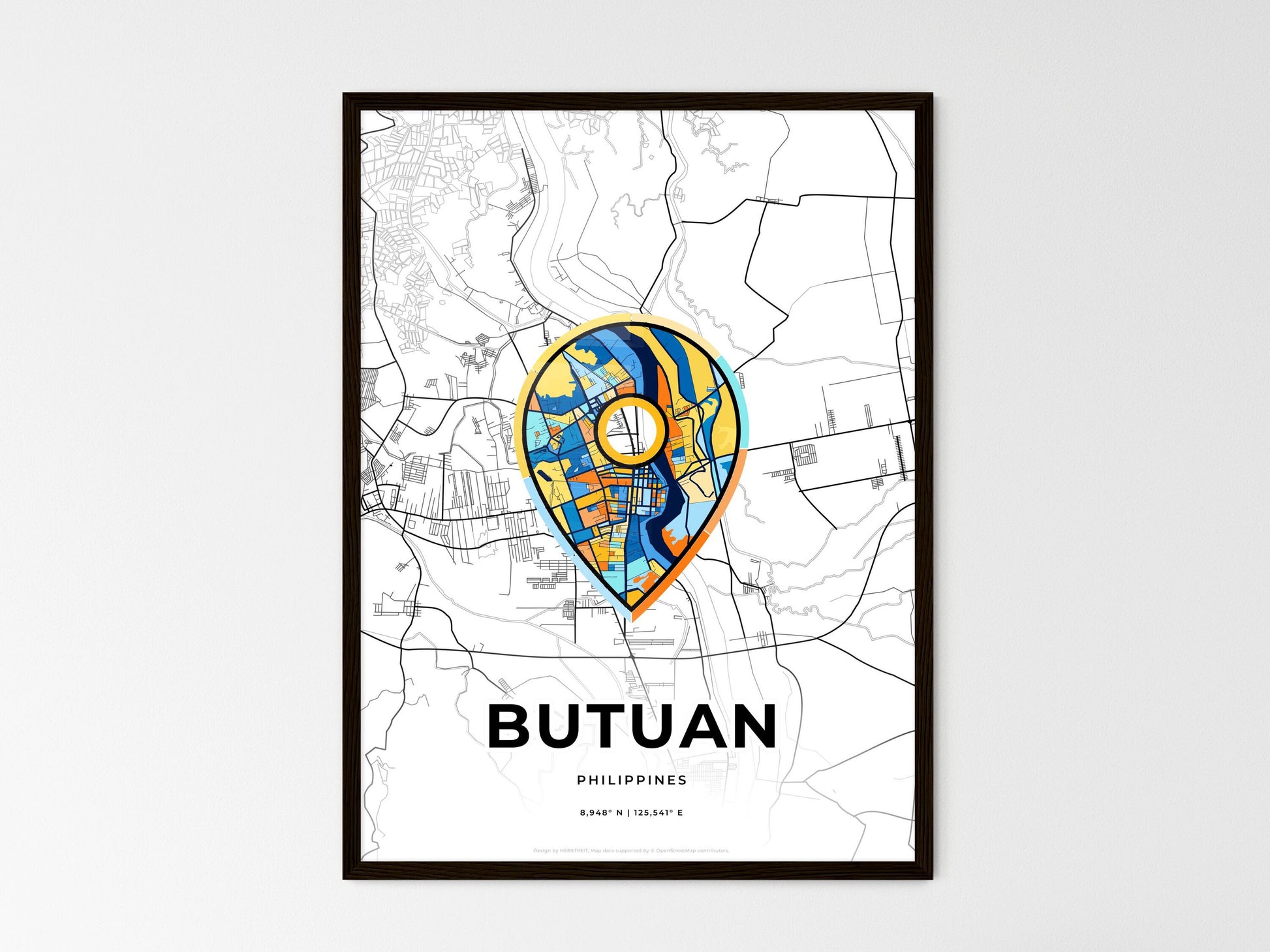 Butuan Philippines wedding art map with pointer icon