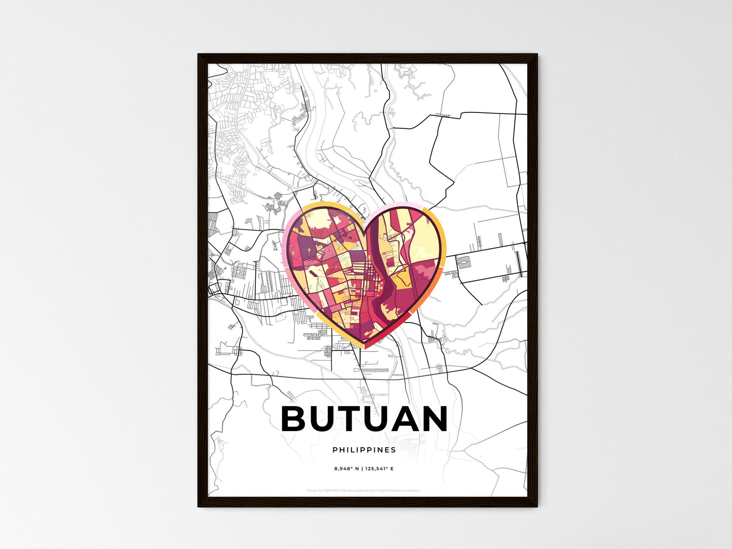 Butuan Philippines wedding art map with heart icon