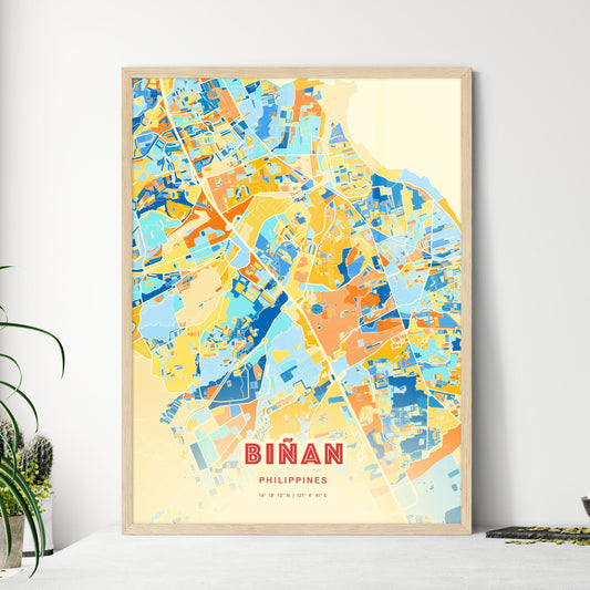 Colorful BIÑAN PHILIPPINES Fine Art Map Blue Orange
