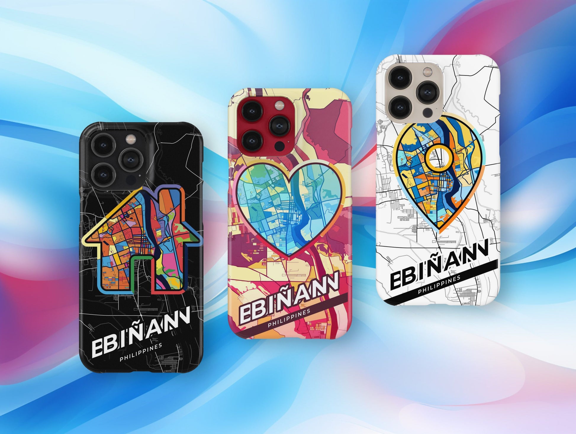 Biñan Philippines slim phone case with colorful icon. Birthday, wedding or housewarming gift. Couple match cases.