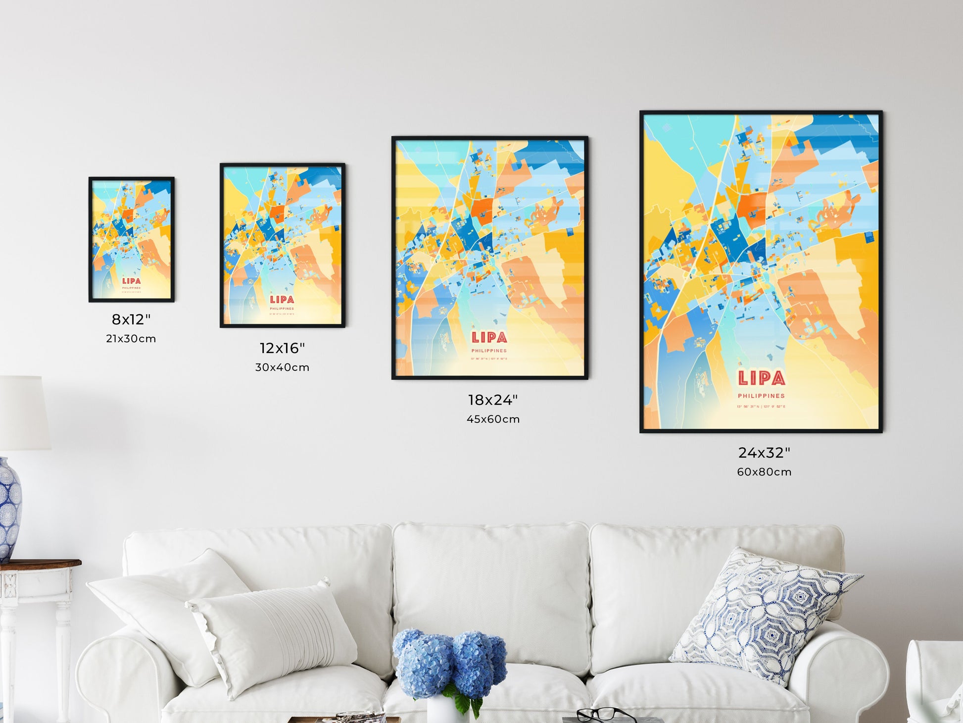 Colorful LIPA PHILIPPINES Fine Art Map Blue Orange