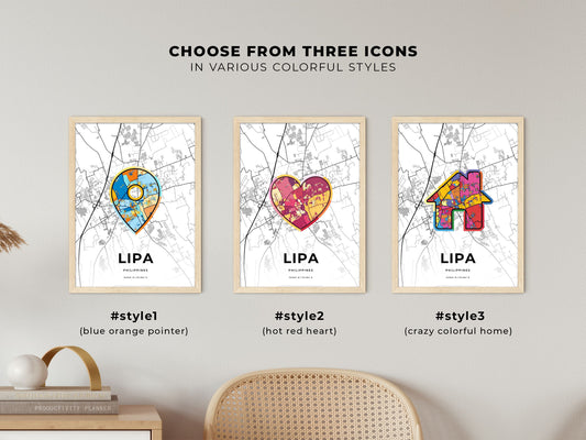Lipa Philippines maps with colorful icons