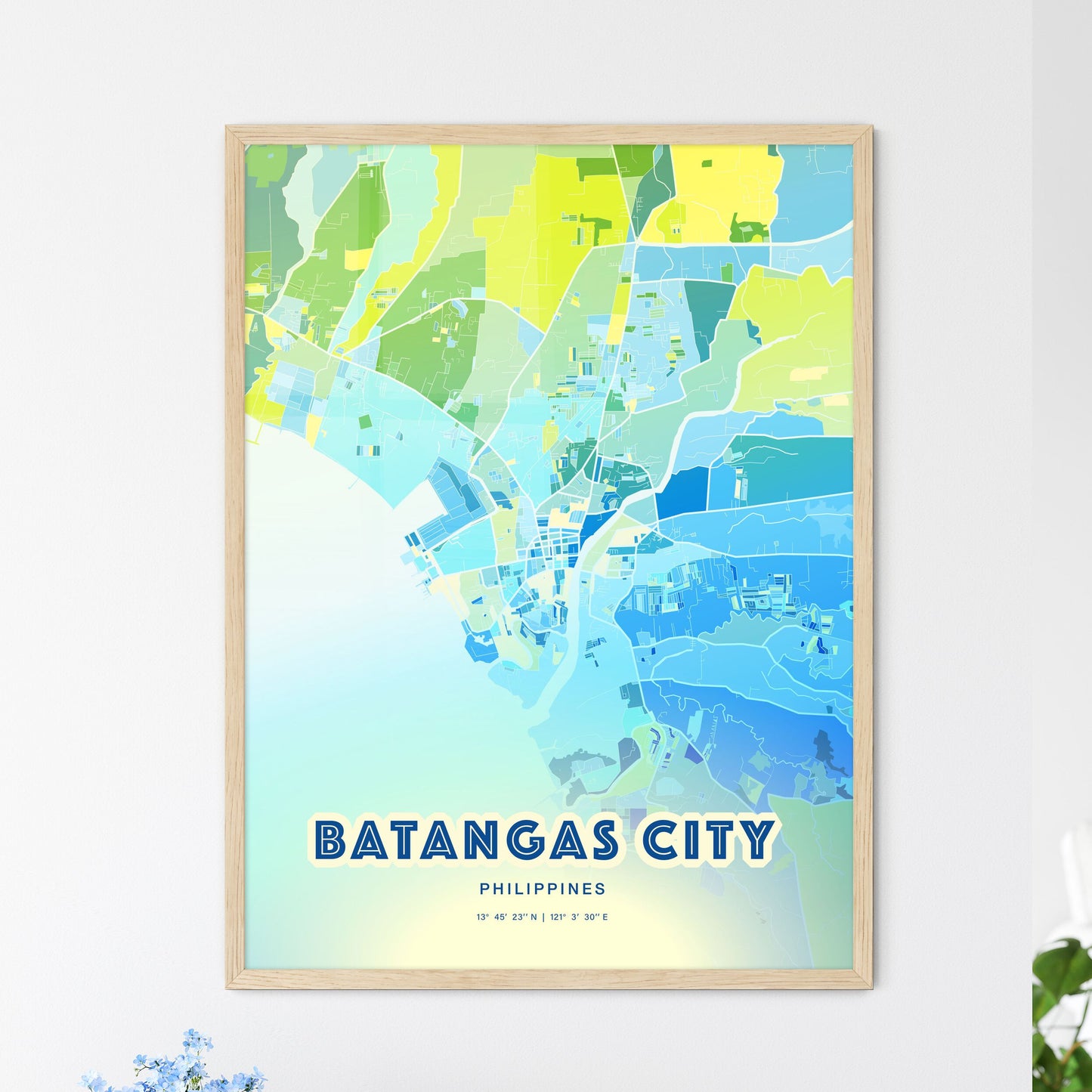 Colorful BATANGAS CITY PHILIPPINES Fine Art Map Cool Blue