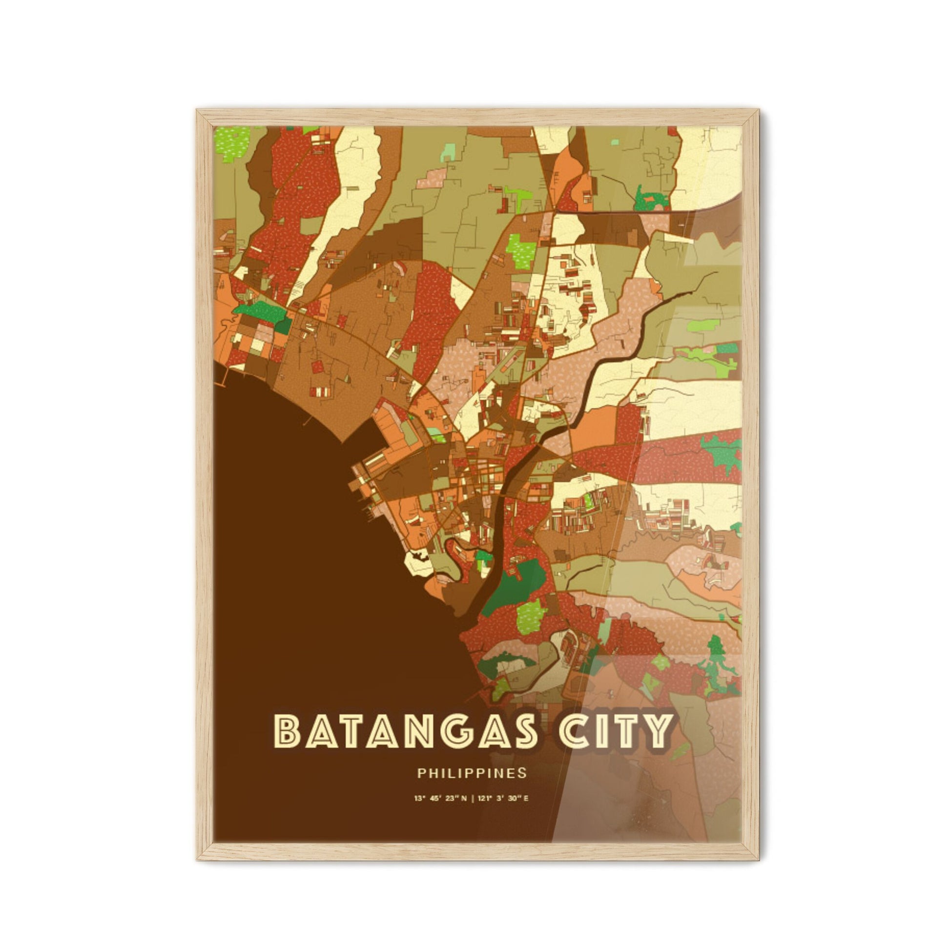 Colorful BATANGAS CITY PHILIPPINES Fine Art Map Farmhouse