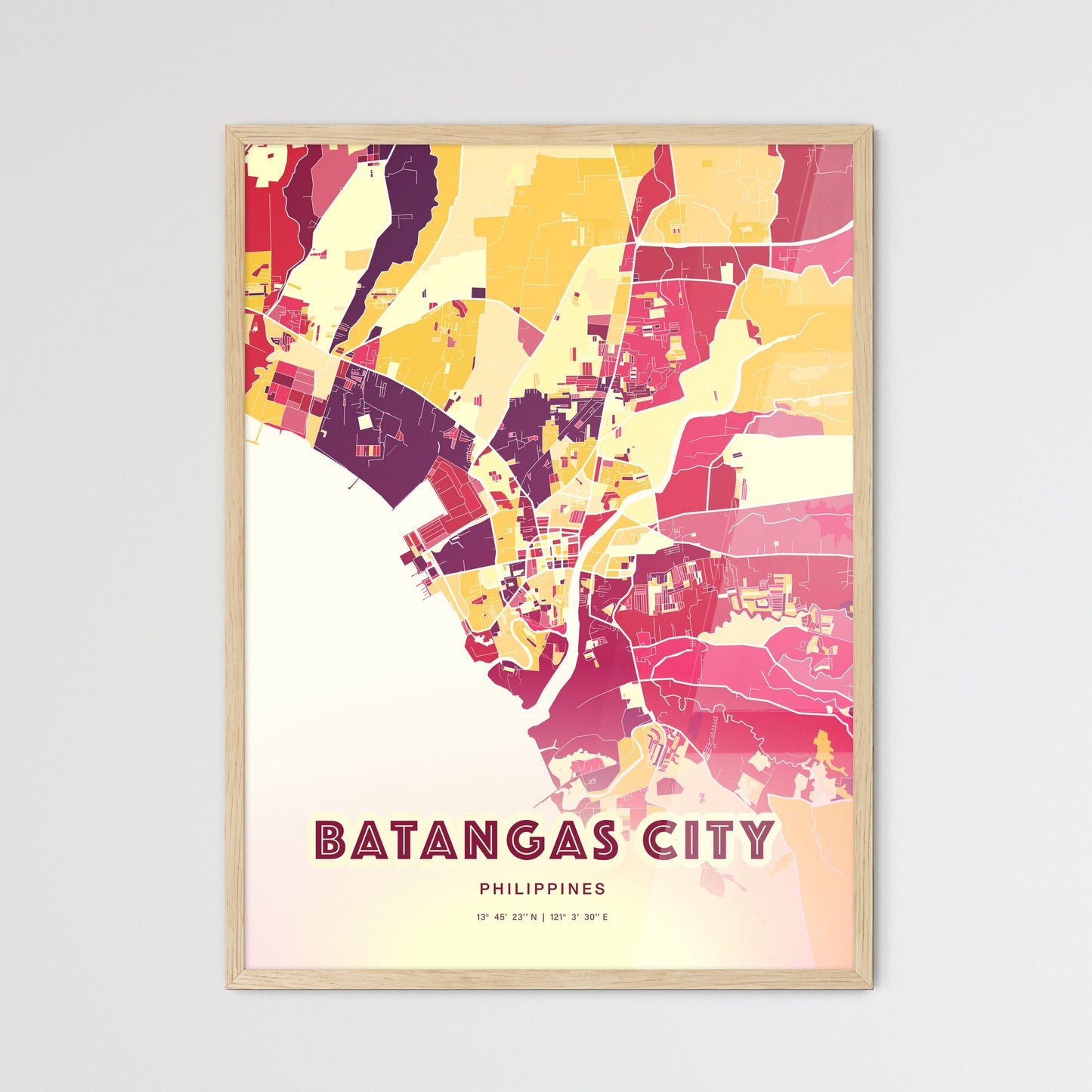 Colorful BATANGAS CITY PHILIPPINES Fine Art Map Hot Red