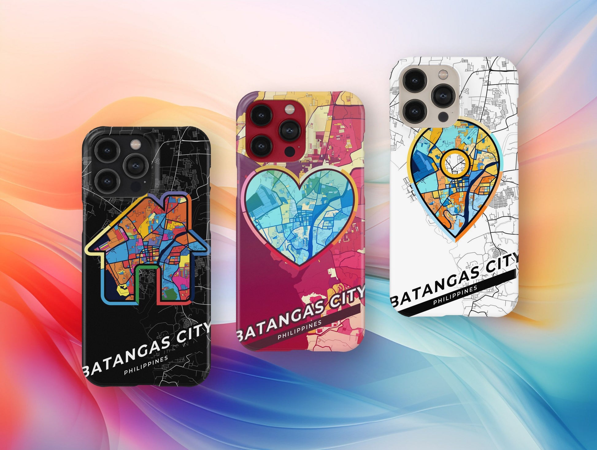 Batangas City Philippines slim phone case with colorful icon. Birthday, wedding or housewarming gift. Couple match cases.