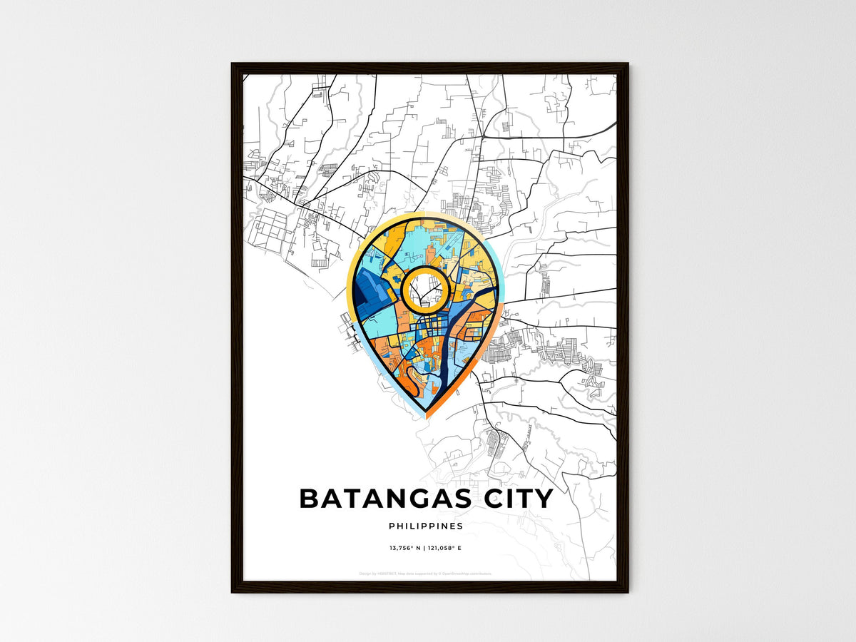 Batangas City Philippines wedding art map with pointer icon
