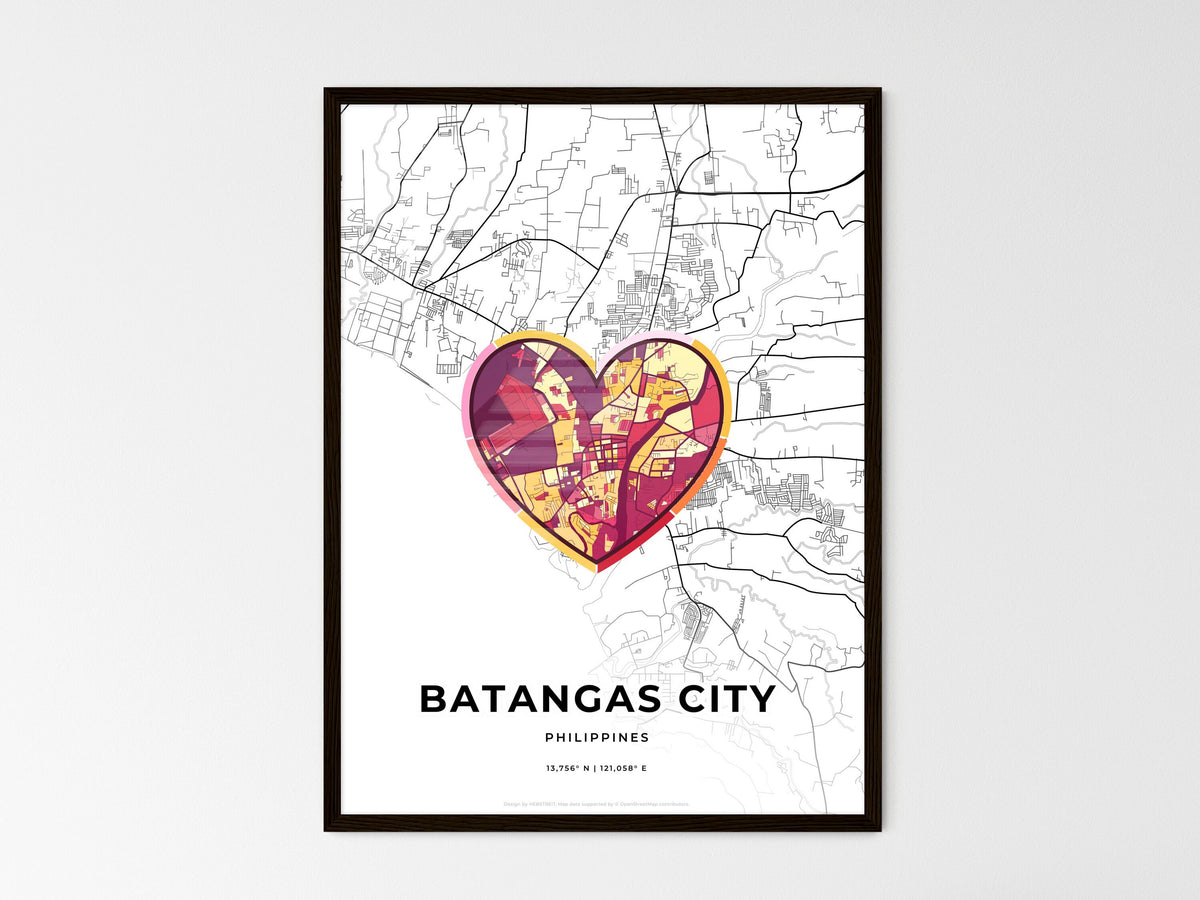Batangas City Philippines wedding art map with heart icon