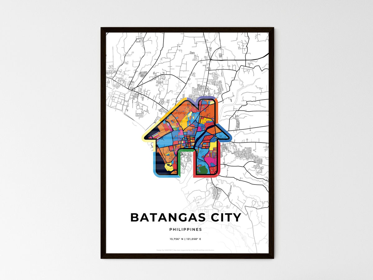 Batangas City Philippines wedding art map with home icon