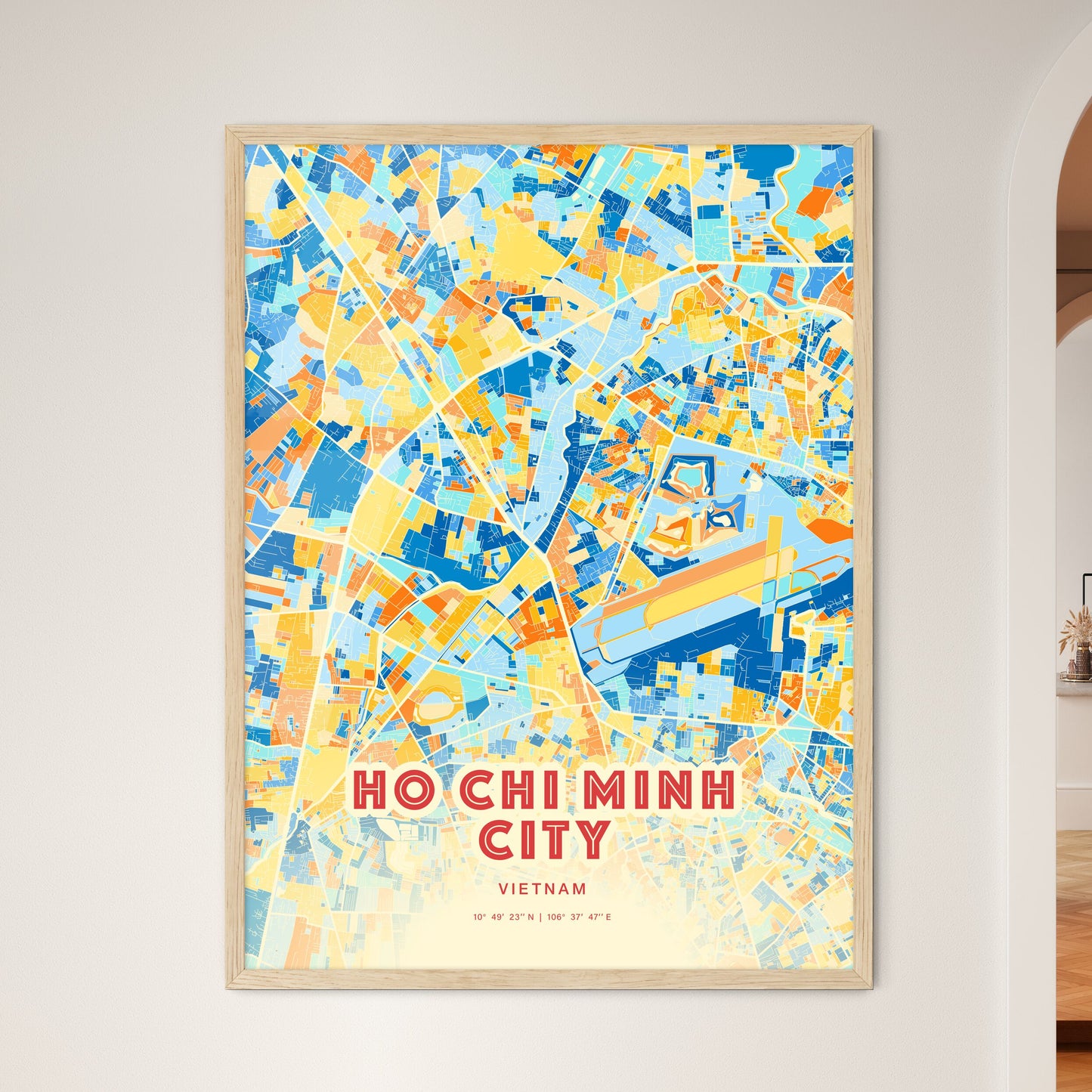 Colorful HO CHI MINH CITY VIETNAM Fine Art Map Blue Orange