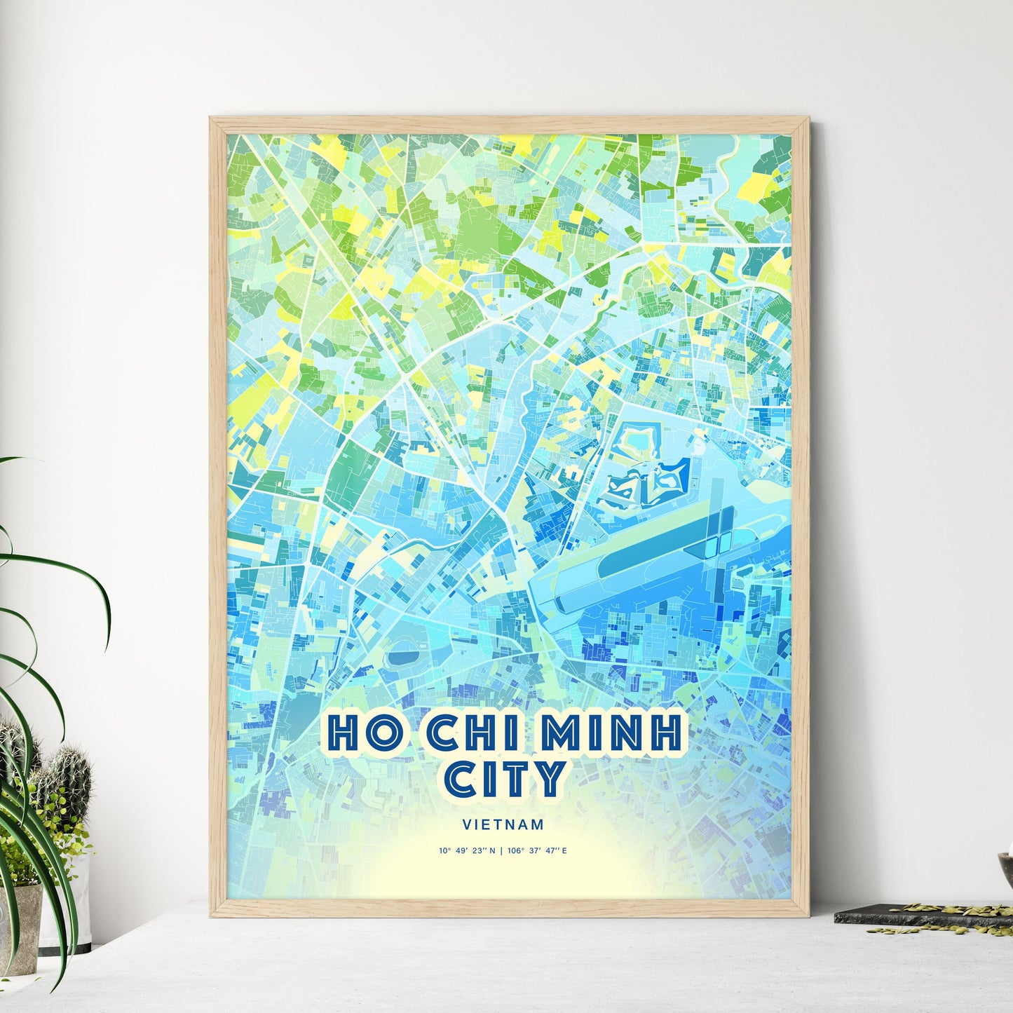 Colorful HO CHI MINH CITY VIETNAM Fine Art Map Cool Blue