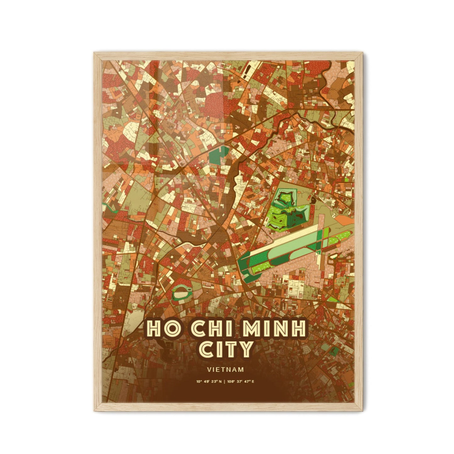 Colorful HO CHI MINH CITY VIETNAM Fine Art Map Farmhouse