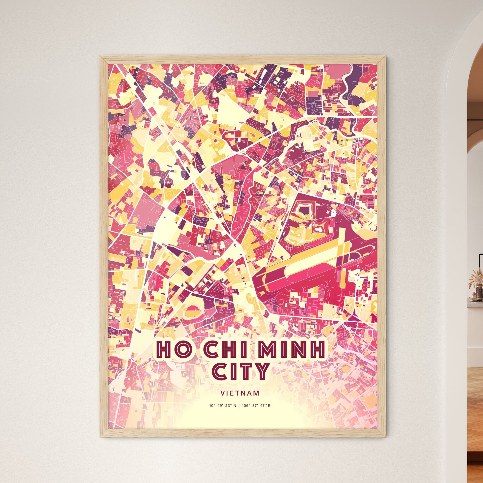 Colorful HO CHI MINH CITY VIETNAM Fine Art Map Hot Red