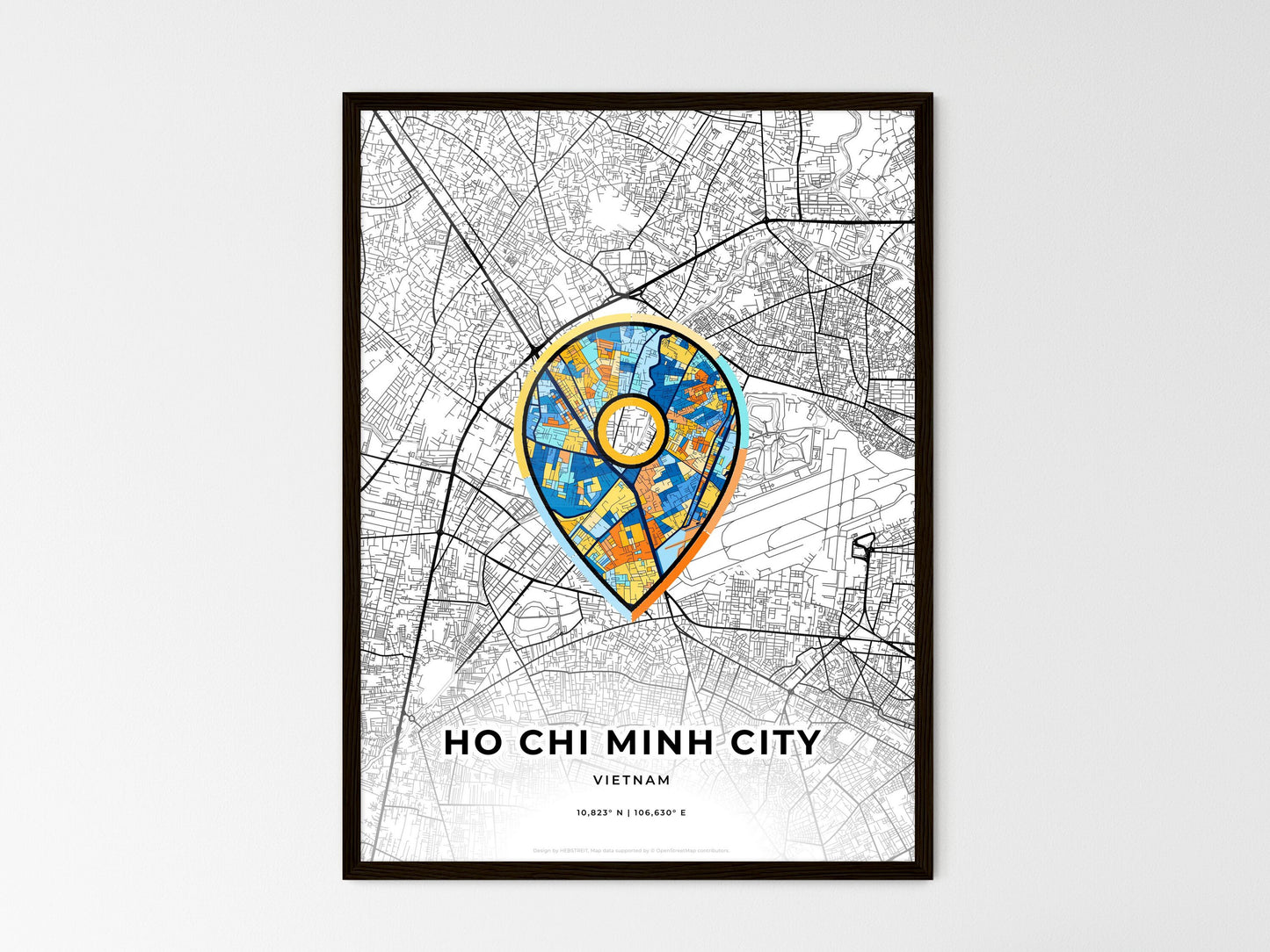Ho Chi Minh City Vietnam wedding art map with pointer icon