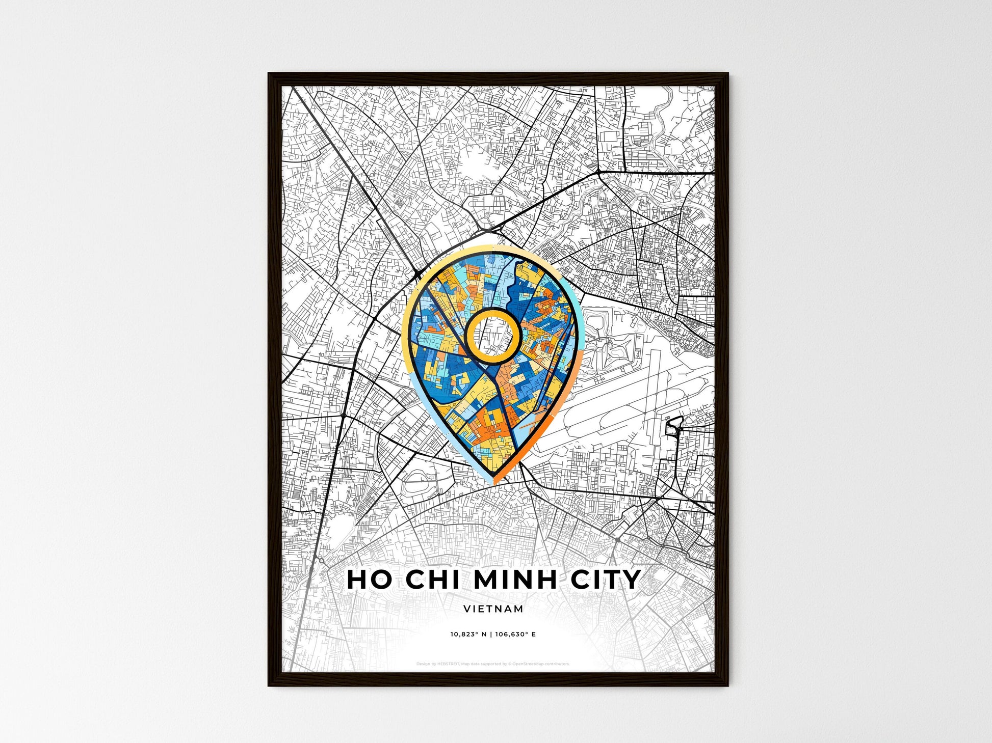 Ho Chi Minh City Vietnam wedding art map with pointer icon