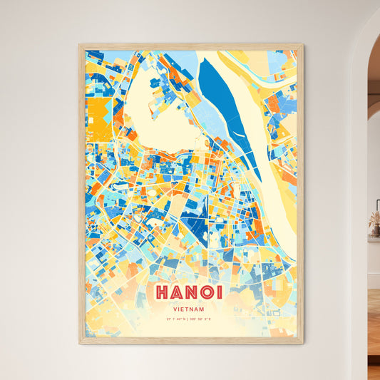 Colorful Hanoi Vietnam Fine Art Map Blue Orange