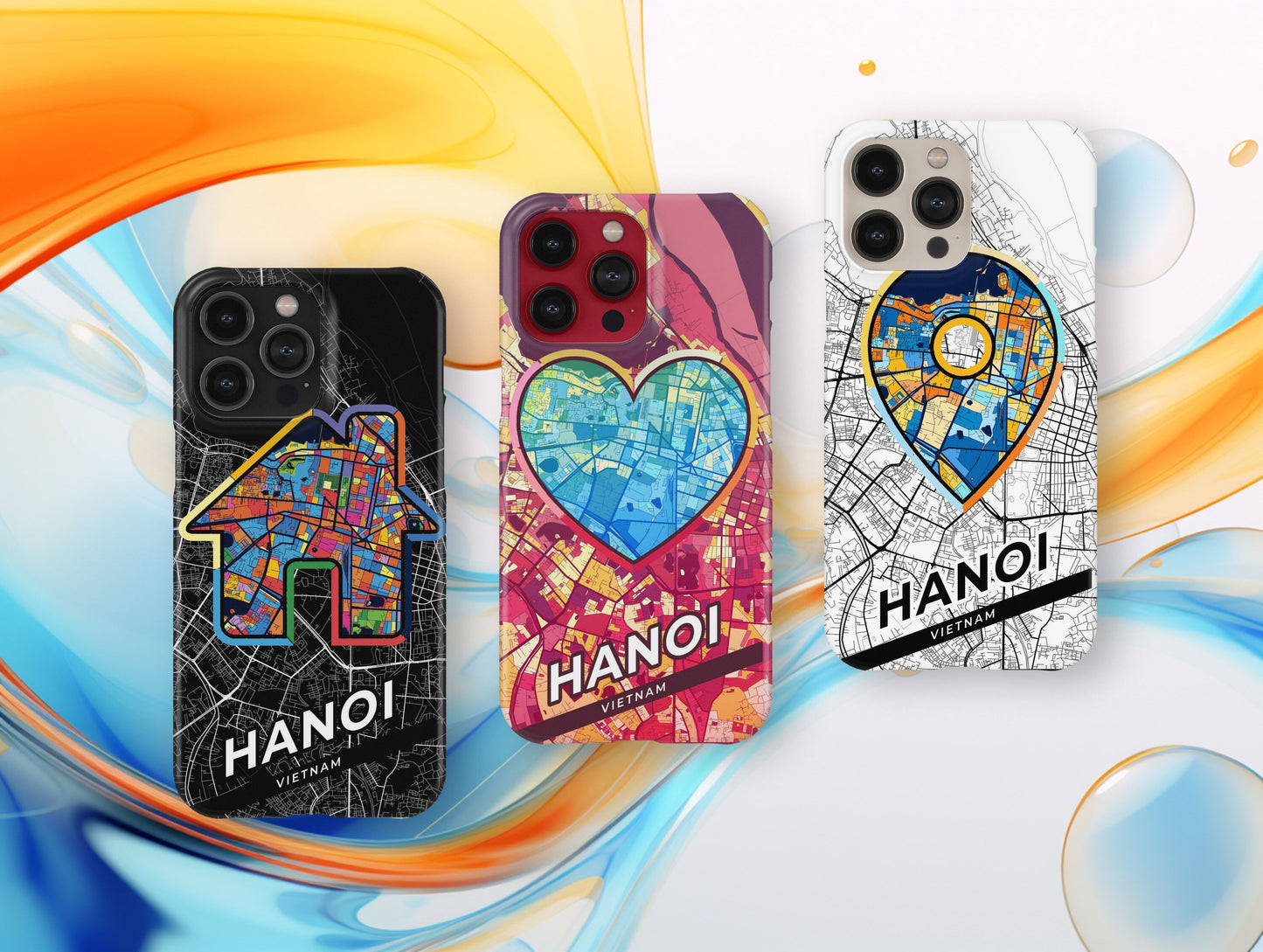 Hanoi Vietnam slim phone case with colorful icon. Birthday, wedding or housewarming gift. Couple match cases.