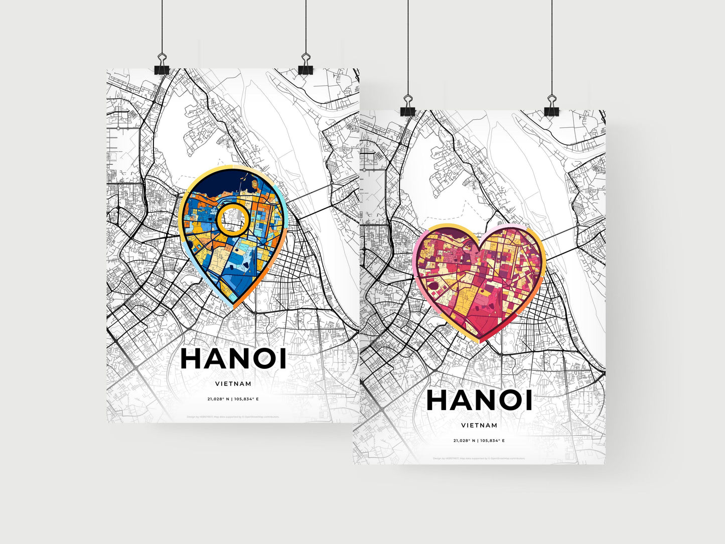 HANOI VIETNAM minimal art map with a colorful icon. Where it all began, Couple map gift.