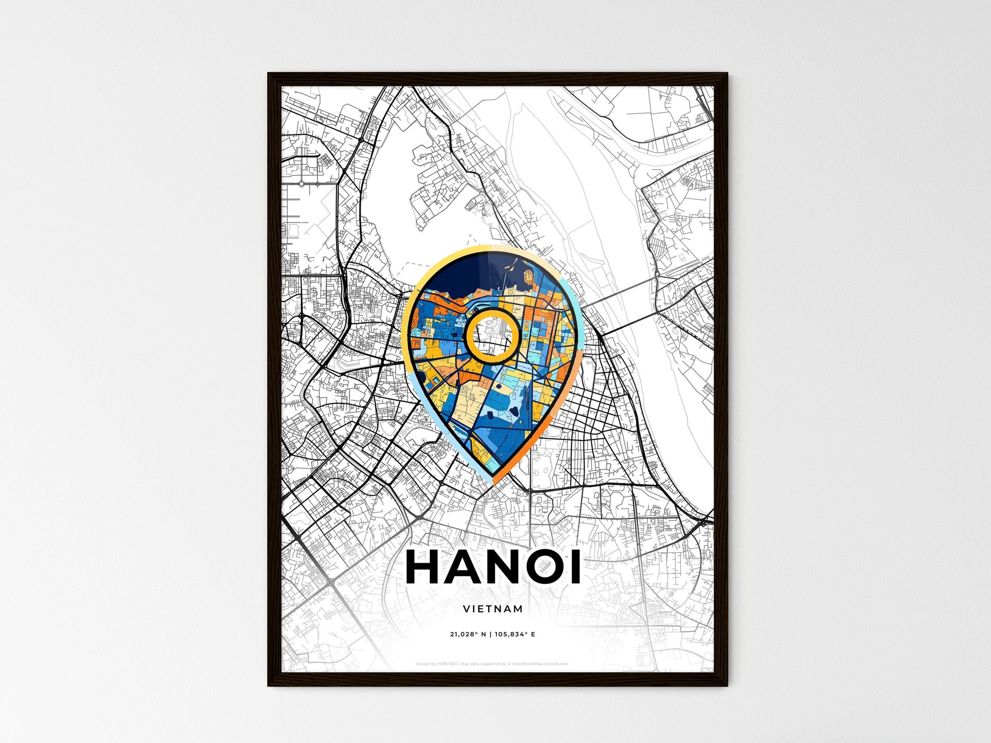 HANOI VIETNAM minimal art map with a colorful icon. Where it all began, Couple map gift. Style 1