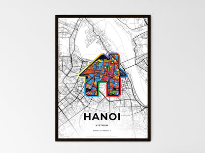HANOI VIETNAM minimal art map with a colorful icon. Where it all began, Couple map gift. Style 3