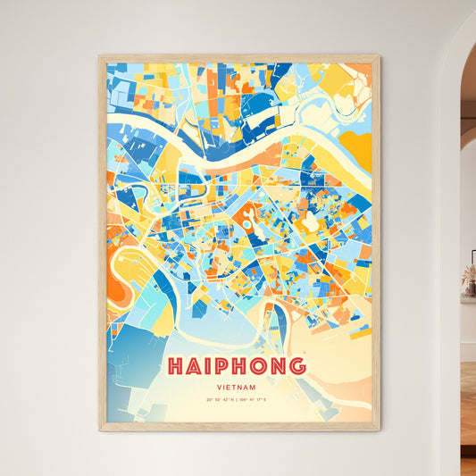 Colorful Haiphong Vietnam Fine Art Map Blue Orange