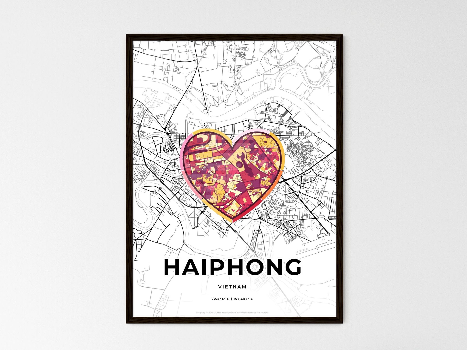 Haiphong Vietnam wedding art map with heart icon