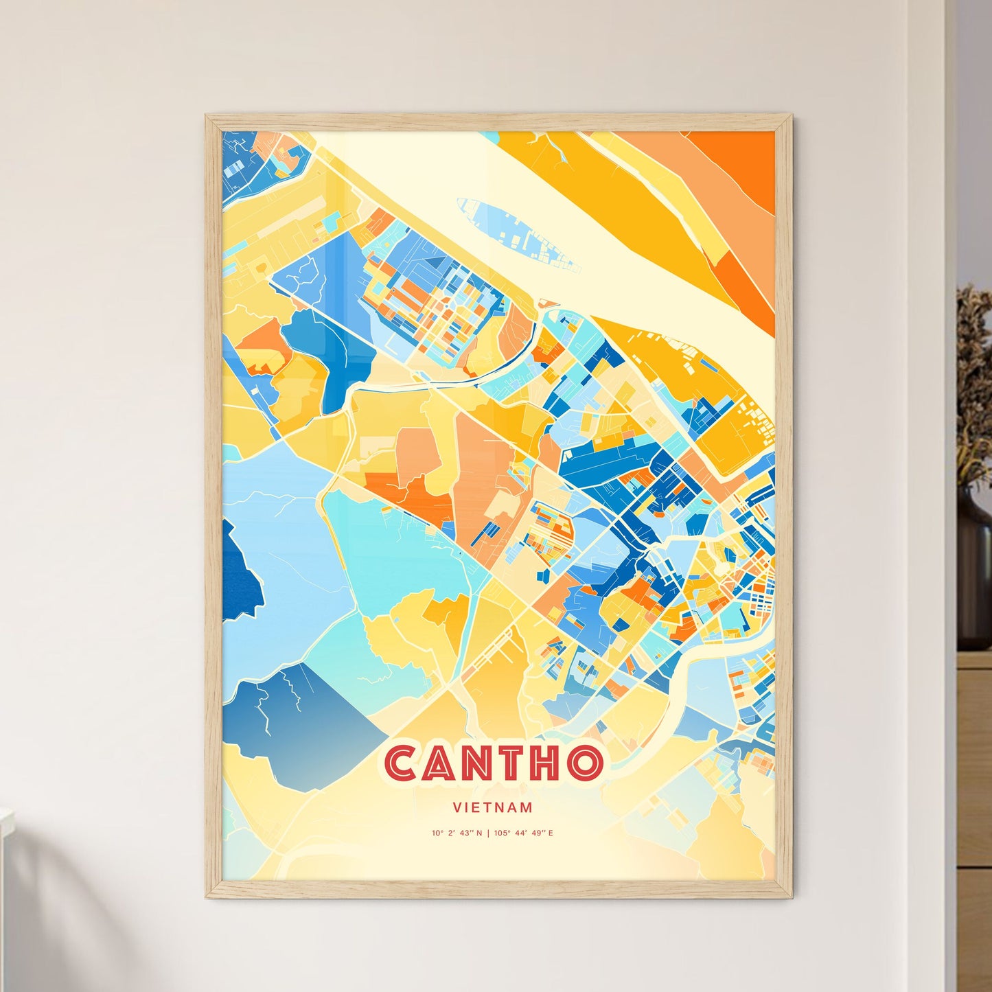 Colorful CANTHO VIETNAM Fine Art Map Blue Orange