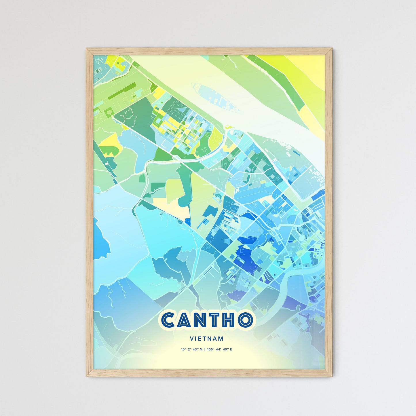 Colorful CANTHO VIETNAM Fine Art Map Cool Blue