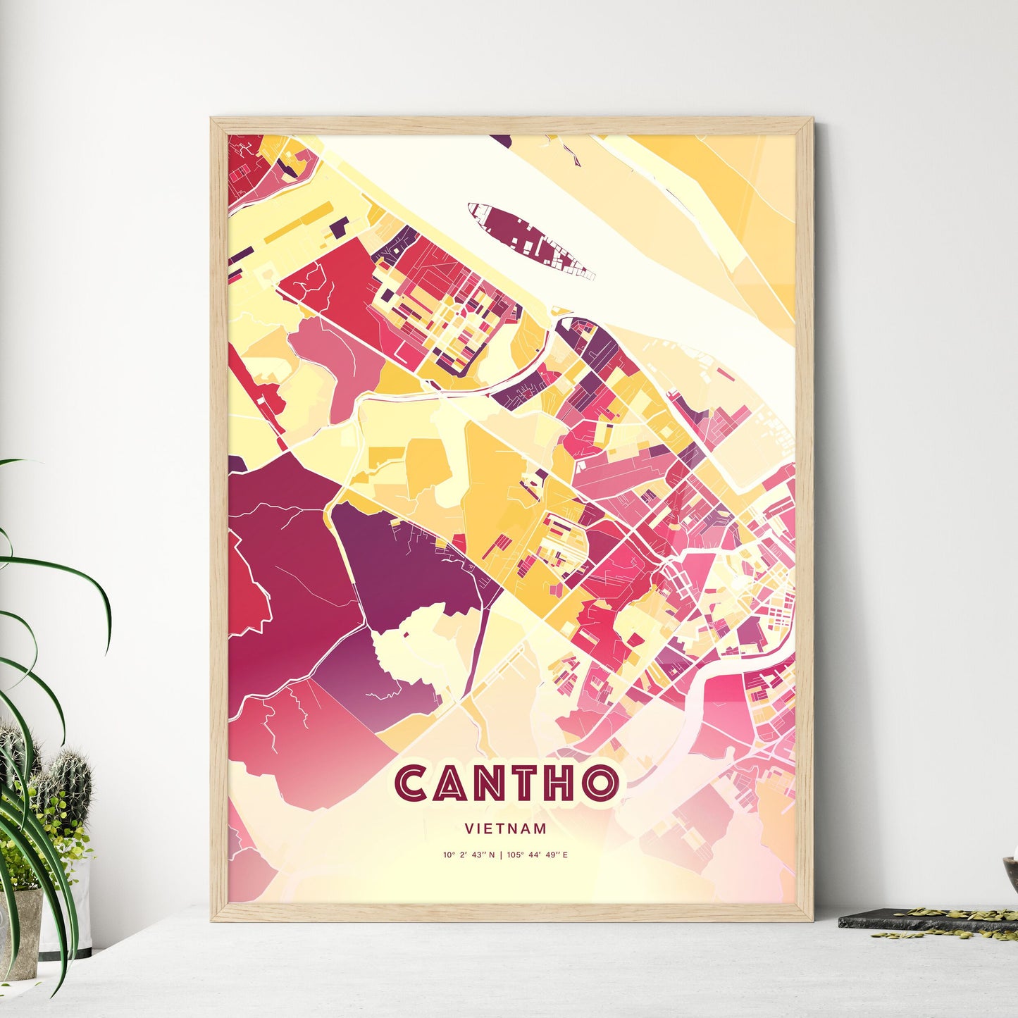 Colorful CANTHO VIETNAM Fine Art Map Hot Red