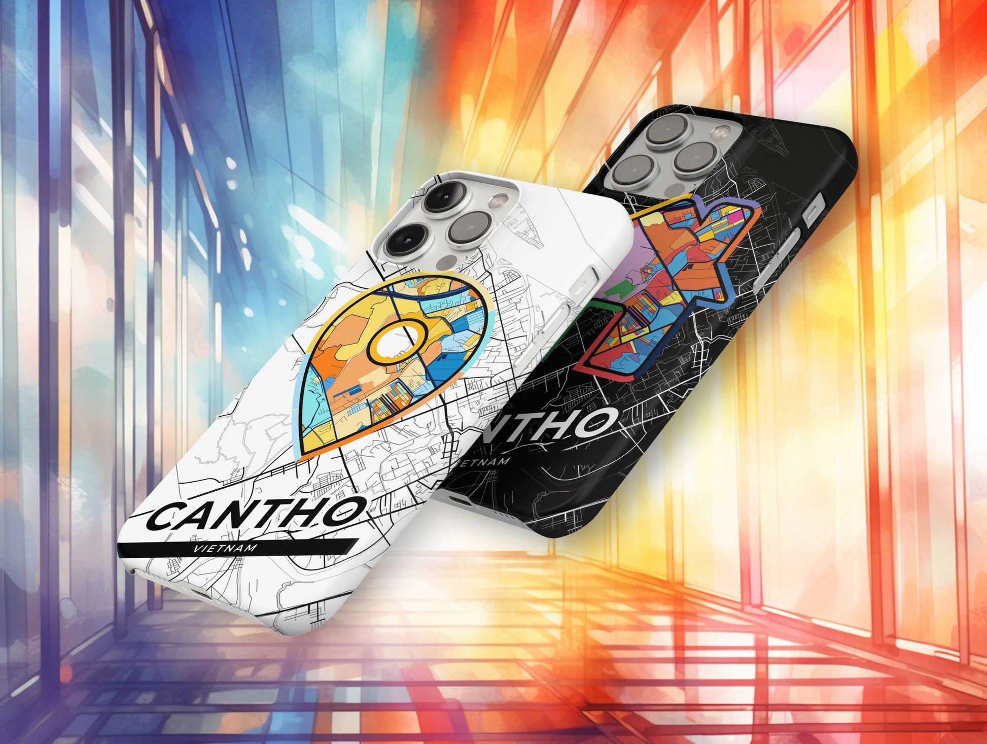 Cantho Vietnam slim phone case with colorful icon. Birthday, wedding or housewarming gift. Couple match cases.