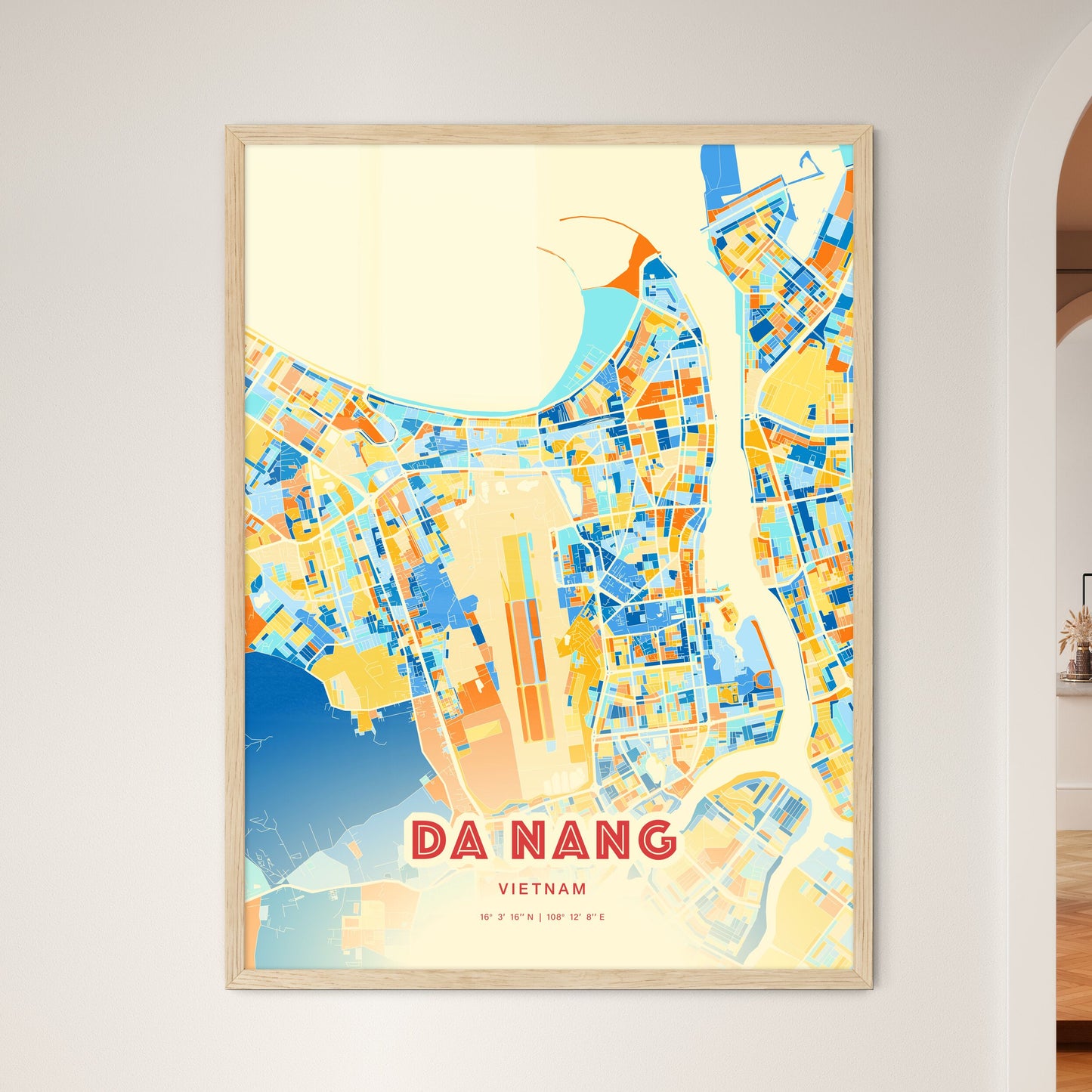 Colorful Da Nang Vietnam Fine Art Map Blue Orange