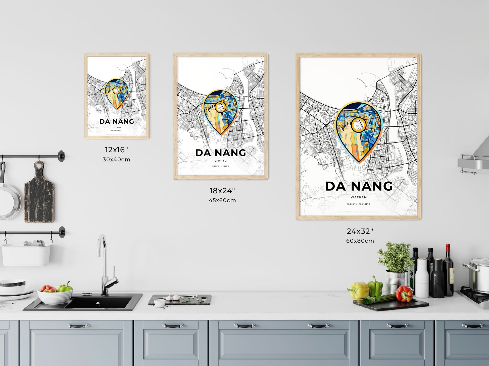 DA NANG VIETNAM minimal art map with a colorful icon. Where it all began, Couple map gift.