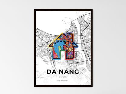 DA NANG VIETNAM minimal art map with a colorful icon. Where it all began, Couple map gift. Style 3