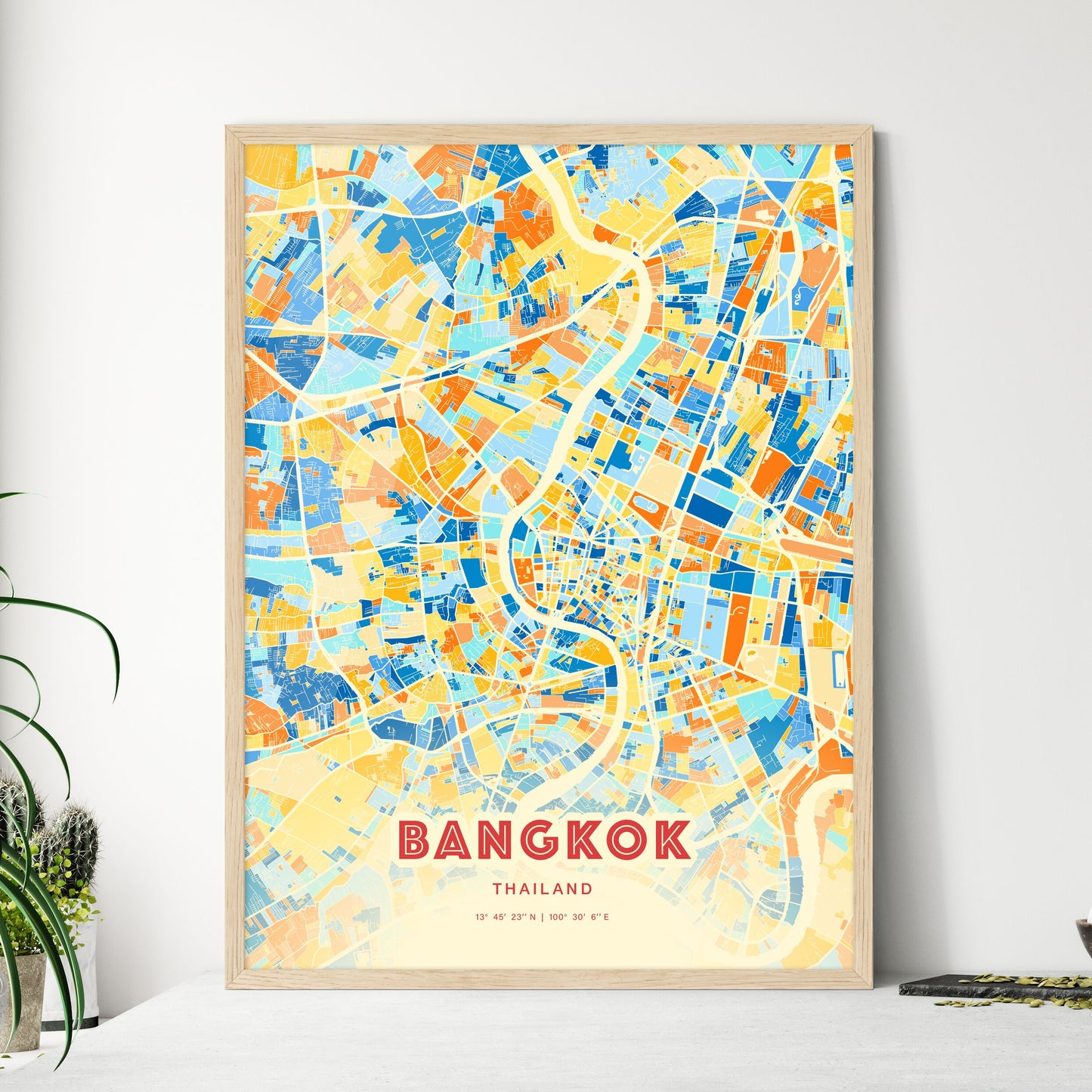 Colorful Bangkok Thailand Fine Art Map Blue Orange