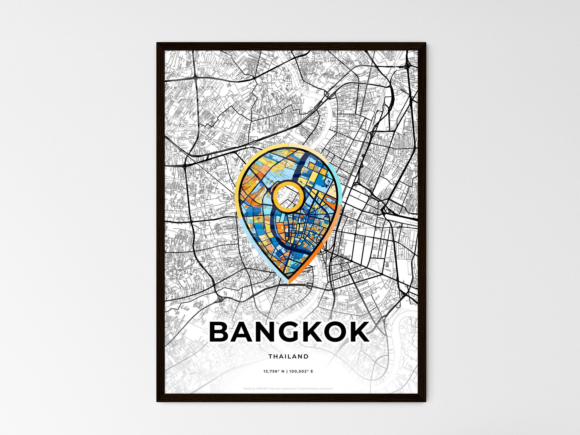 BANGKOK THAILAND minimal art map with a colorful icon. Where it all began, Couple map gift. Style 1